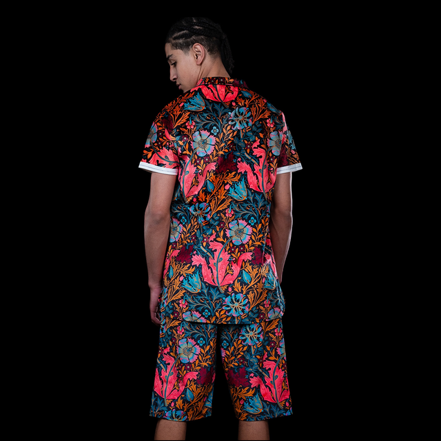 ENSEMBLE POLO &amp; SHORT EN VELOURS FLEURI