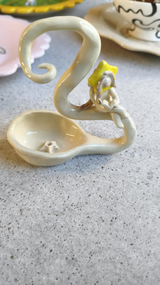 Handcrafted ceramic Incense sticks holder with  bookie star fairy