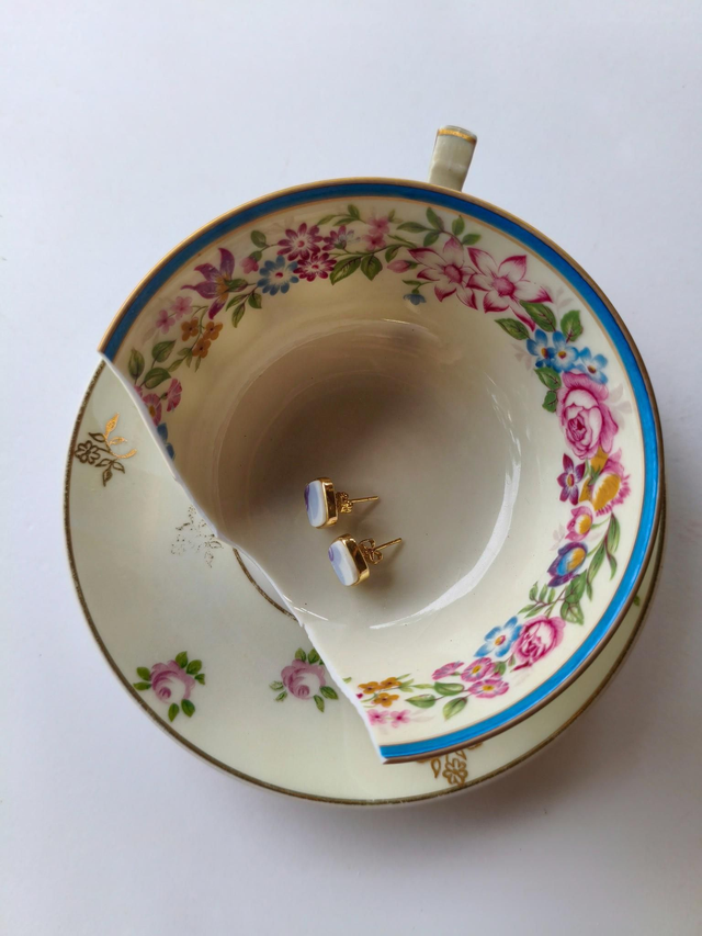 Boucles d&#039;oreilles carrées - porcelaine - Bernardaud Limoges - no.2