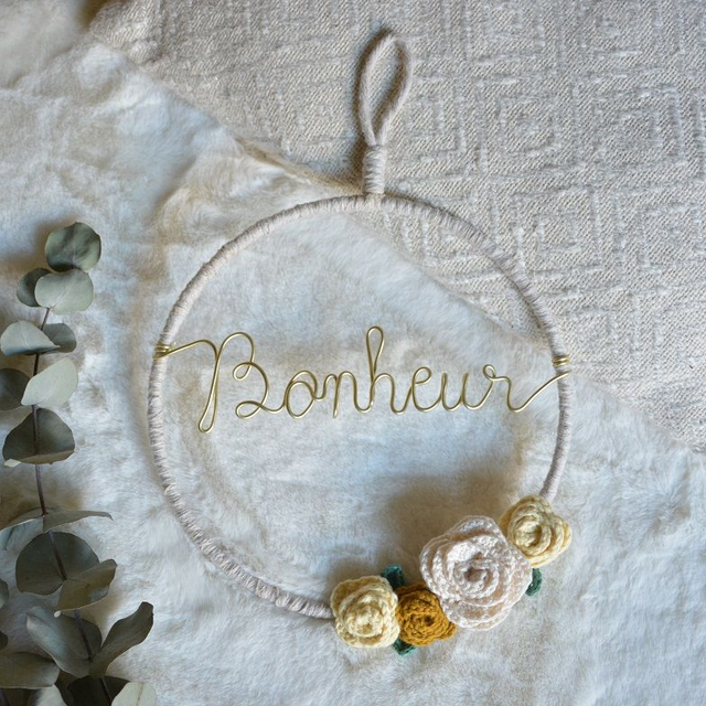 Couronne murale fleurie tons jaune (20cm)