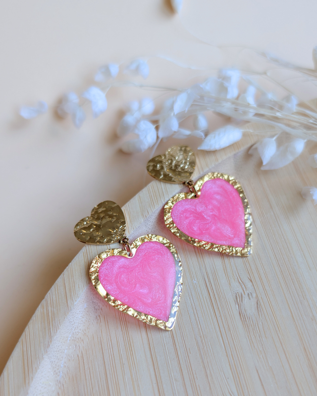 Amor rose - Boucles d’oreilles en résine faite main
