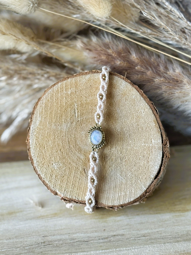 Luna - Bracelet micro-macramé et pierre de lune / Collection Céleste