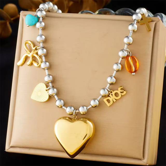 Sofia Collana in acciaio inossidabile mix gold e silver multi charme 