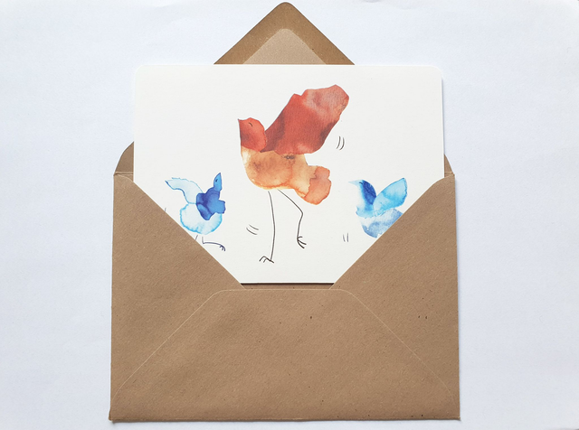 Happy Dancing Birds Watercolour Collage Postcard