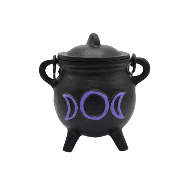 Cast Iron Triple Moon Cauldron - Black &amp; Purple