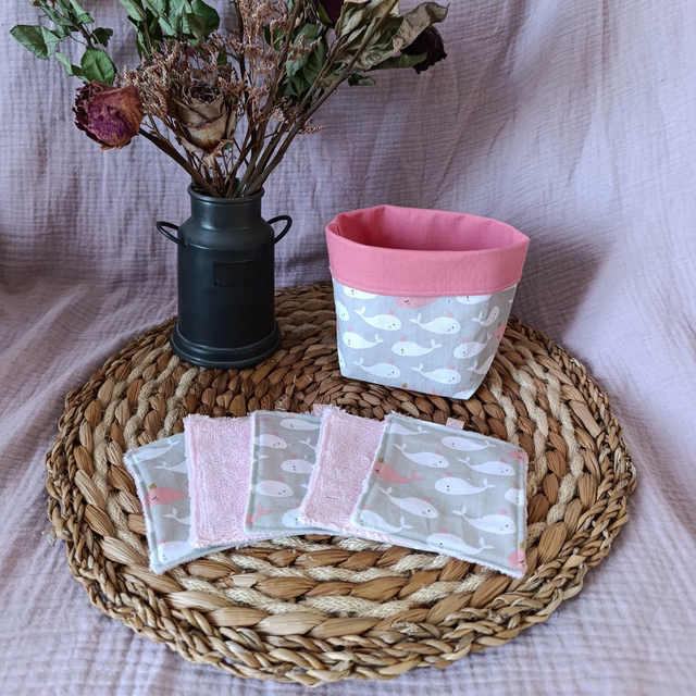 Panière + 5 Cotons Lavables Baleines