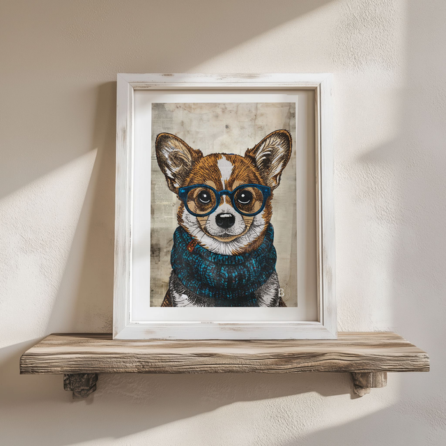 Chihuahua Dog In Glasses Mixed Media Art Print A4