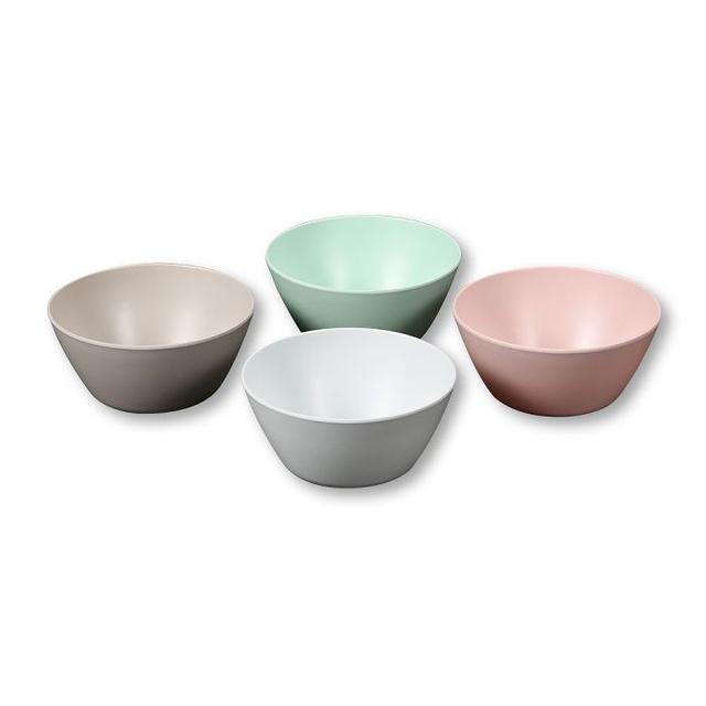 Pastellfarbene Obst- & Salatschalen im 4er-Set aus Melamin