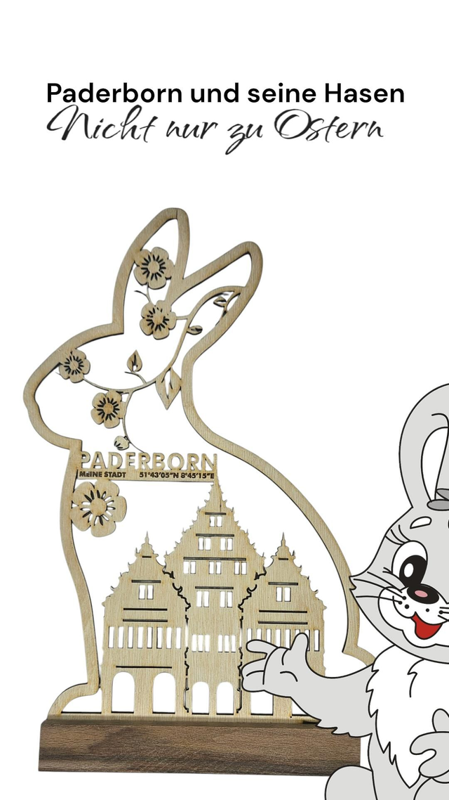 Hasen Aufsteller mit Paderborner Rathaus