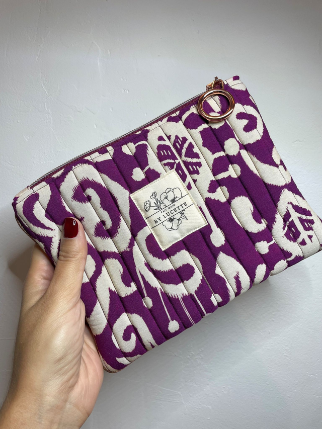 Petite pochette plate matelassée violette/cuivrée