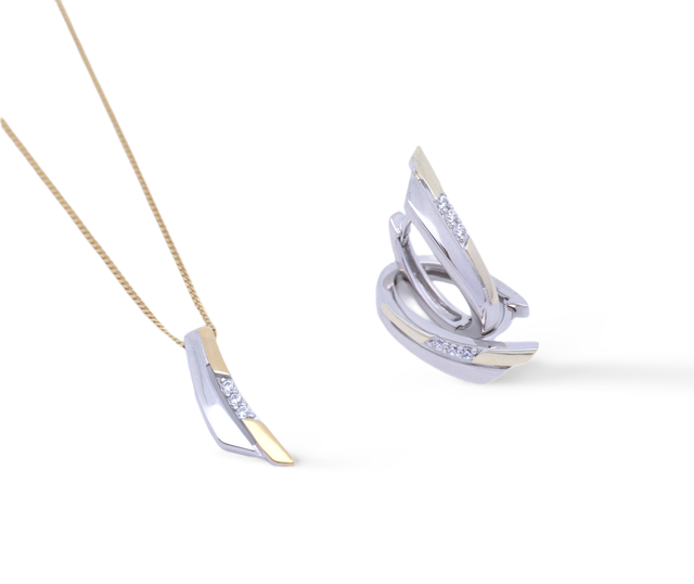 Eleganz in Bicolor – Schmuckset aus 925er Silber, rhodiniert & vergoldet mit Zirkonia - Krokus