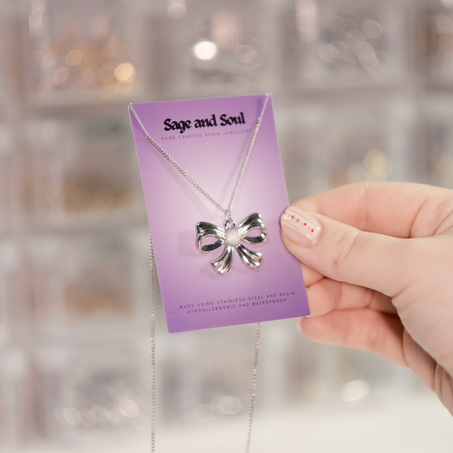 Sale - Silver Bow Necklace