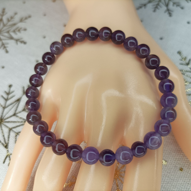 Améthyste Violette / Bracelet Boules de 6 mm / Rondes et Polies en Pierres Naturelles