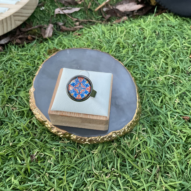 Adjustable glass dome ring. Colourful design. Handmade.