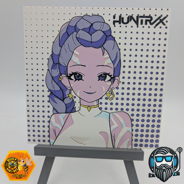 Tableau décoratif 3D Hueforge – Portrait féminin futuriste pastel – Impression 3D PLA 200 x 200 mm