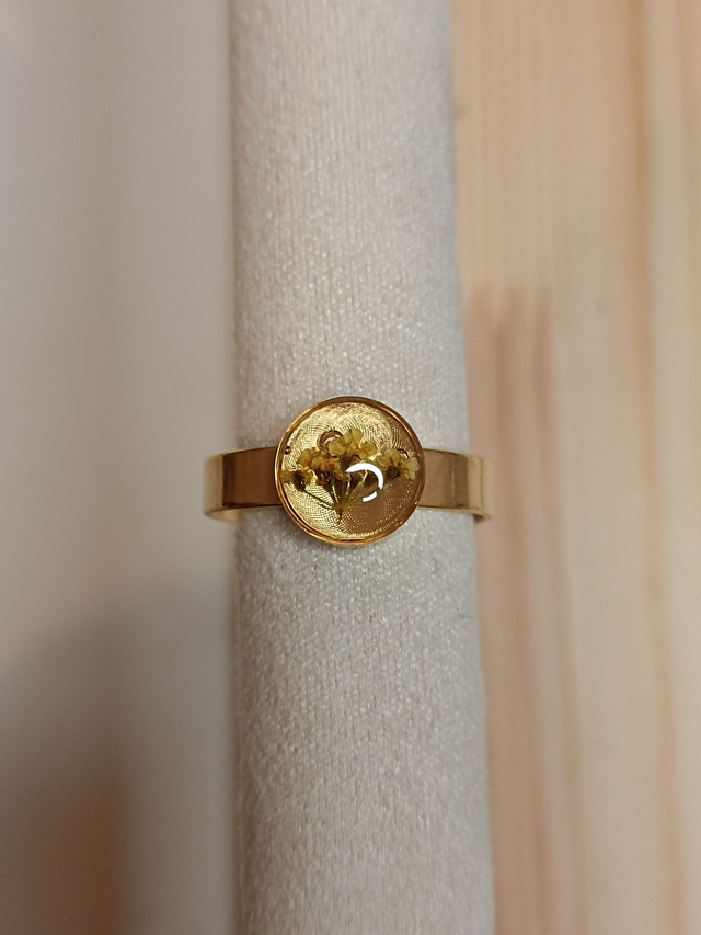 Bague fine réglable 8 mm - Fleurs Jaunes - Or