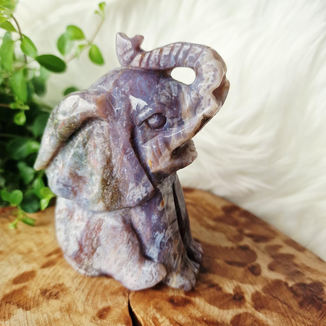 Purple Moss Agate Elephant Crystal Carving 516g