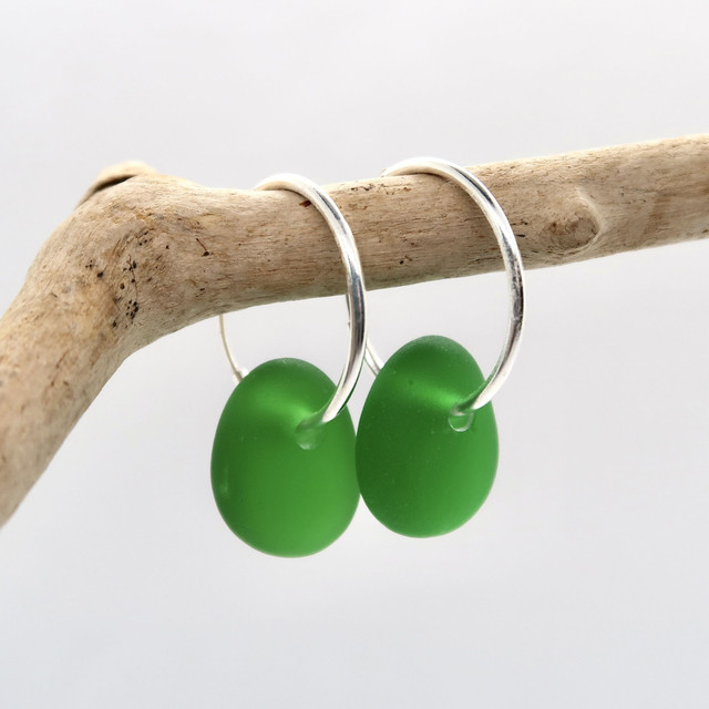 Green Seaglass Hoop Earrings