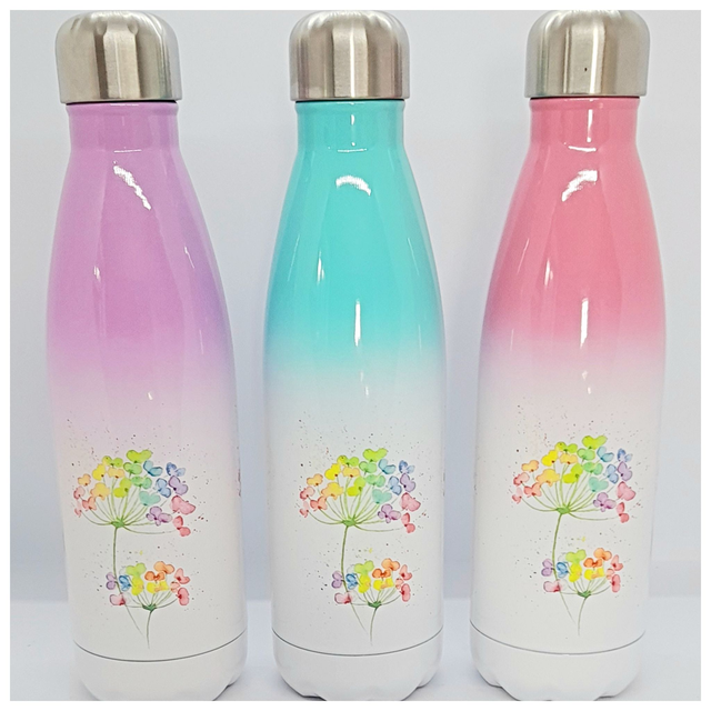 Stainless Steel Water Bottle  with floral artwork 