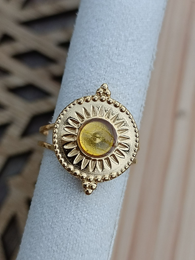 Bague Ethnique réglable - Or - Résine Jaune