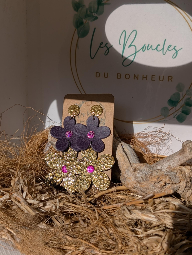 Boucles d&#039;oreilles Marguerite violet doré m1032