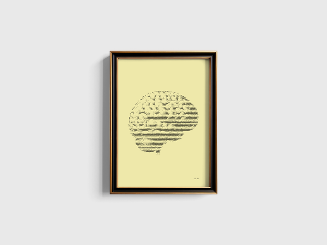 A3 Schreibmaschinenbild Hirn in Schwarz auf Elfenbein