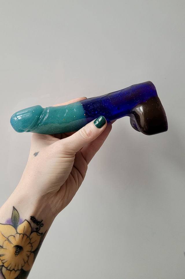 Penis Ornament -Dark Blue &amp; Light Blue Glitter Split - Large - 17cm