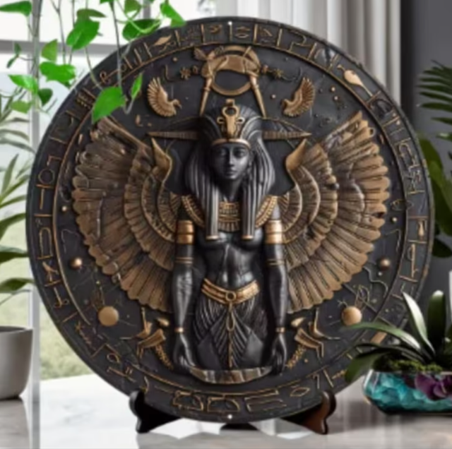 Vintage rond metalen bord Egyptische Farao (20cm)