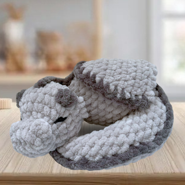 Crochet Chenille Sleeping Dragon, Grey, Ukca tested