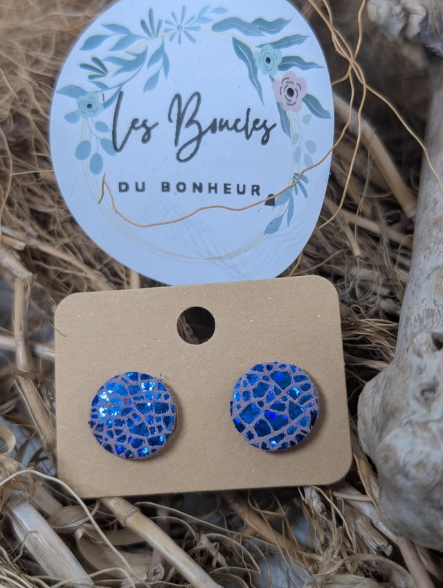 Boucles d&#039;oreilles puces bleu paillettes pu034