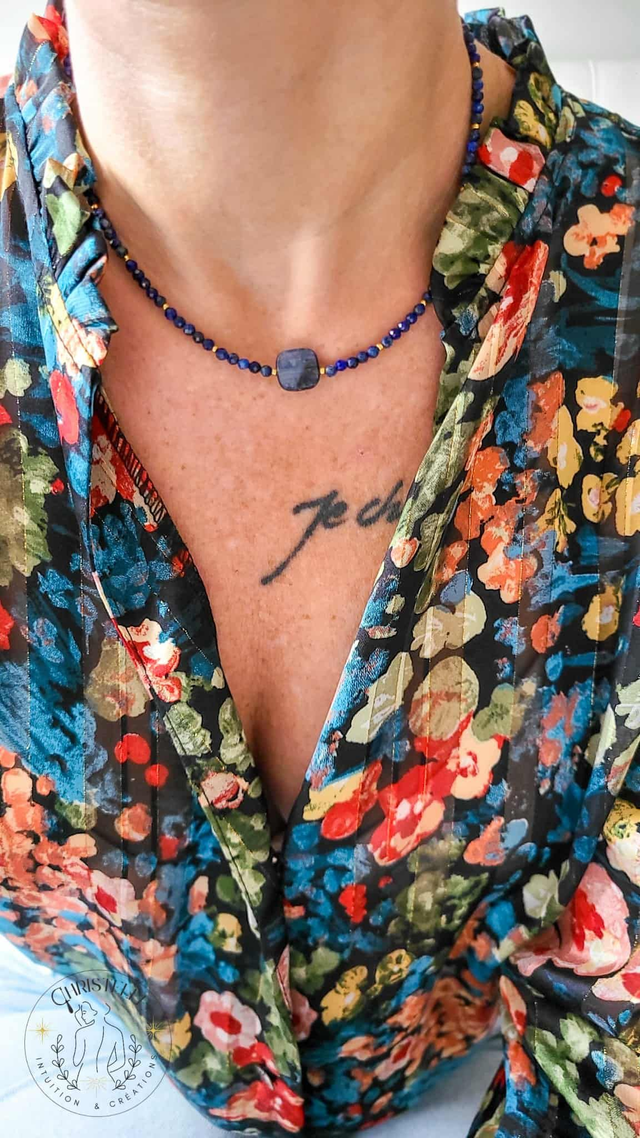 Collier Talisman Lapis-Lazuli & Apatite - Clarté et Communication