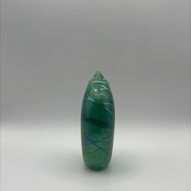 C.V. Ramsey Green Vase with Iridescent Pattern – Approx. 12cm Tall, Unsigned