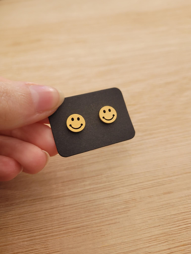 Gold stainless steel happy face stud earrings - SL-021