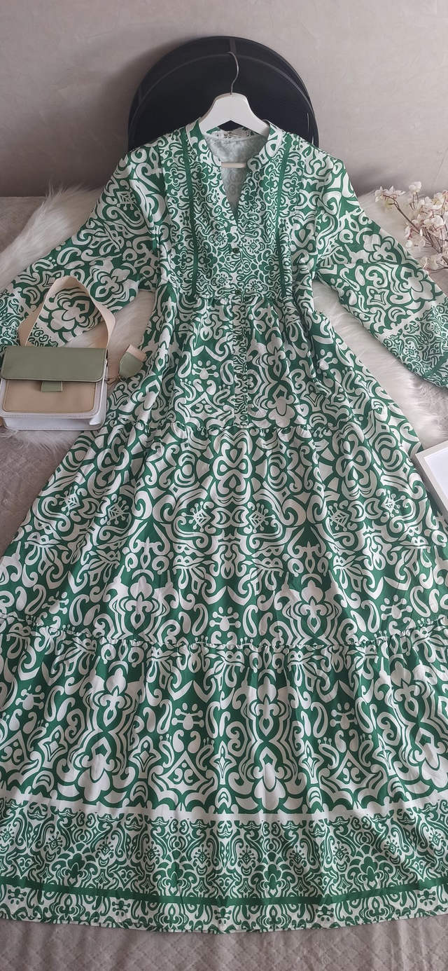 ROBE LONGUE IMPRIMÉ VERTE