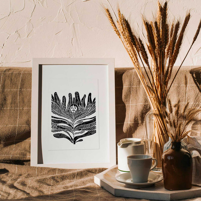 Linogravure "Sortir de son cocon"