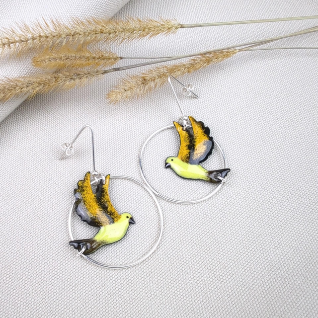 Boucles d'oreilles  "Colombes émaillées"