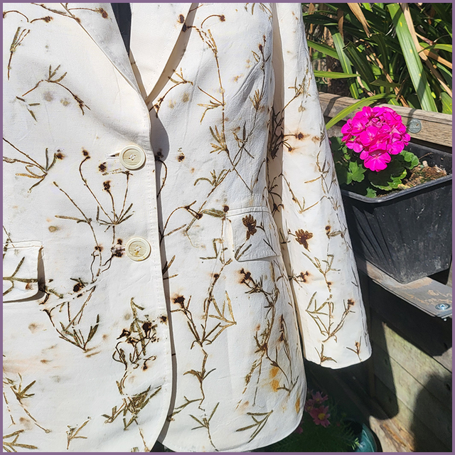 White Linen/Viscose Jacket - size 18 - eco printed with coreopsis