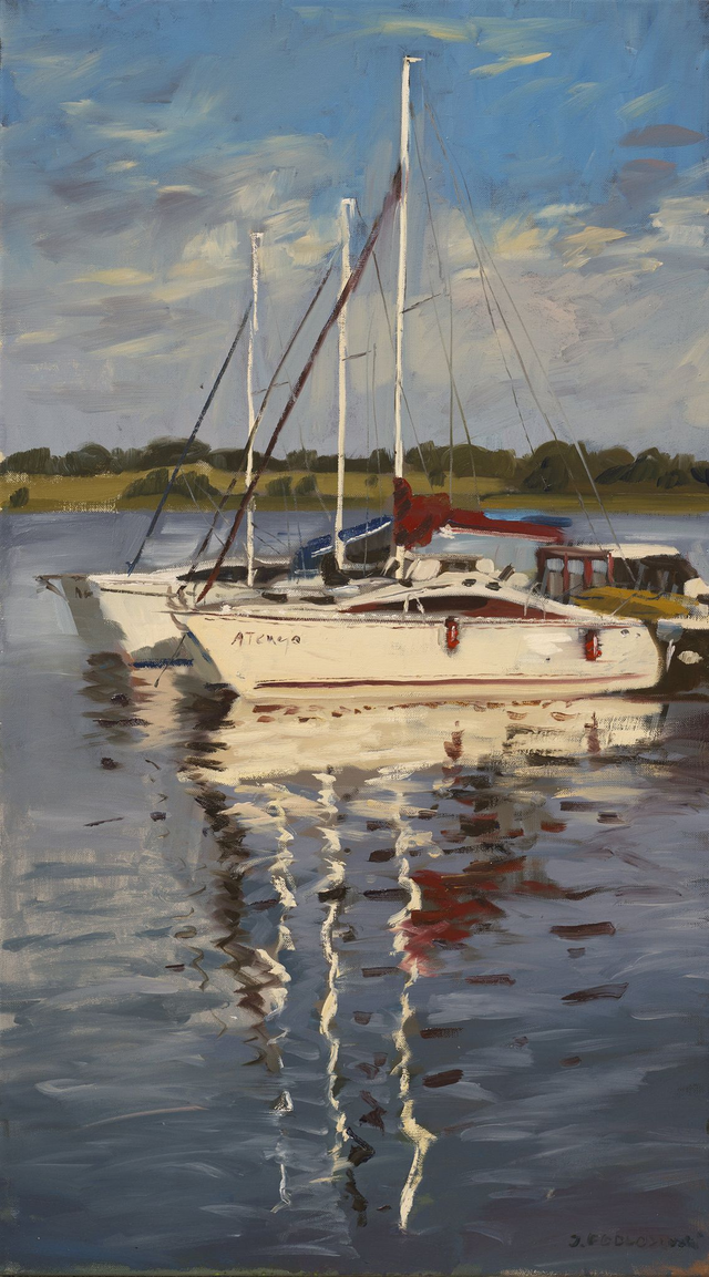 Łodzie z Rynu, 90x50 olej płótno 2024