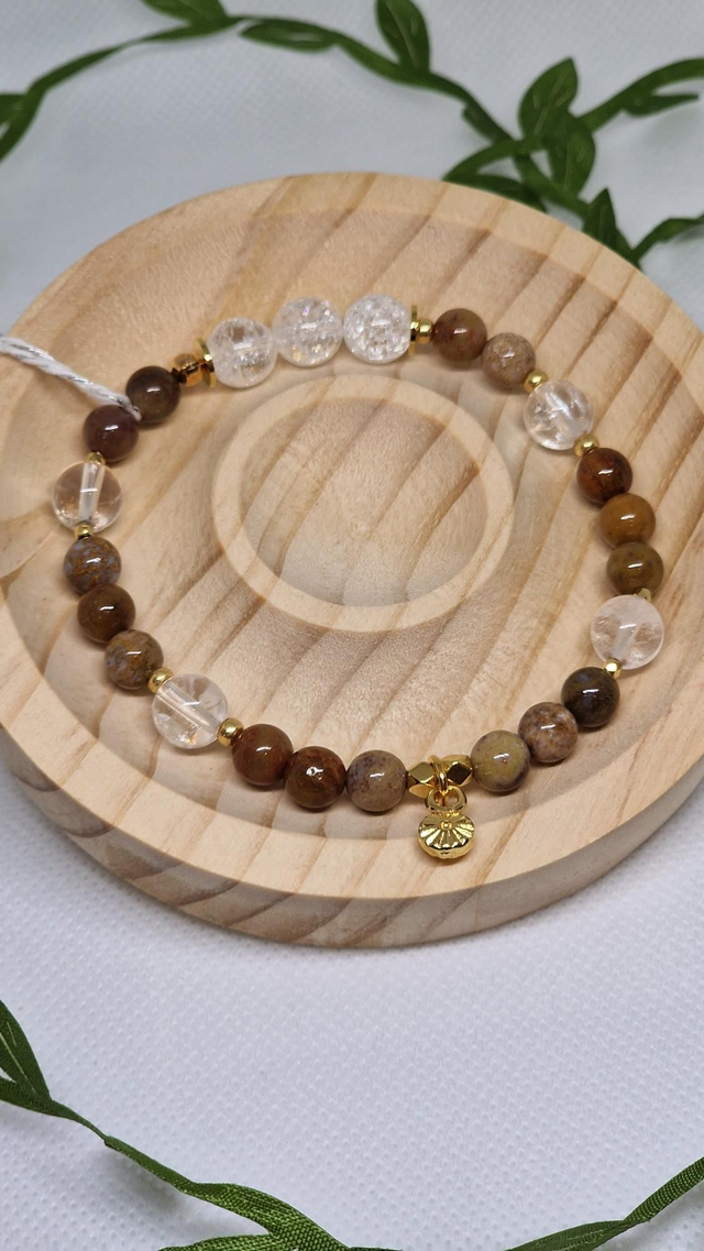 Bracelet Jaspe océan et de Cristal de roche en 0,8 cm 