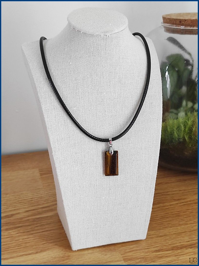 Collier cordon cuir et pierre Oeil de tigre