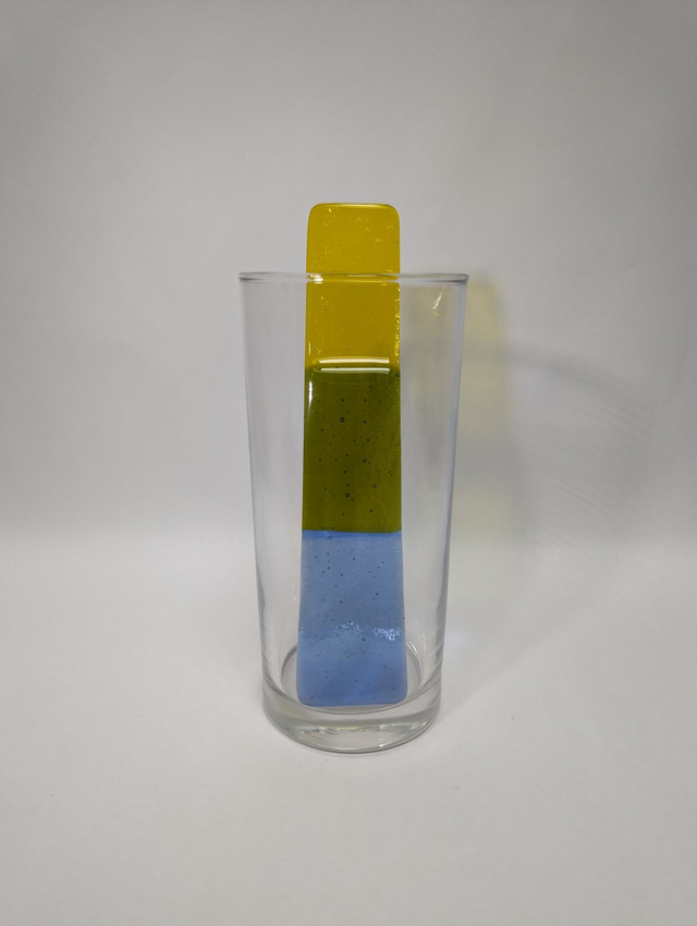 Touillette en verre fusionner jaune et bleu