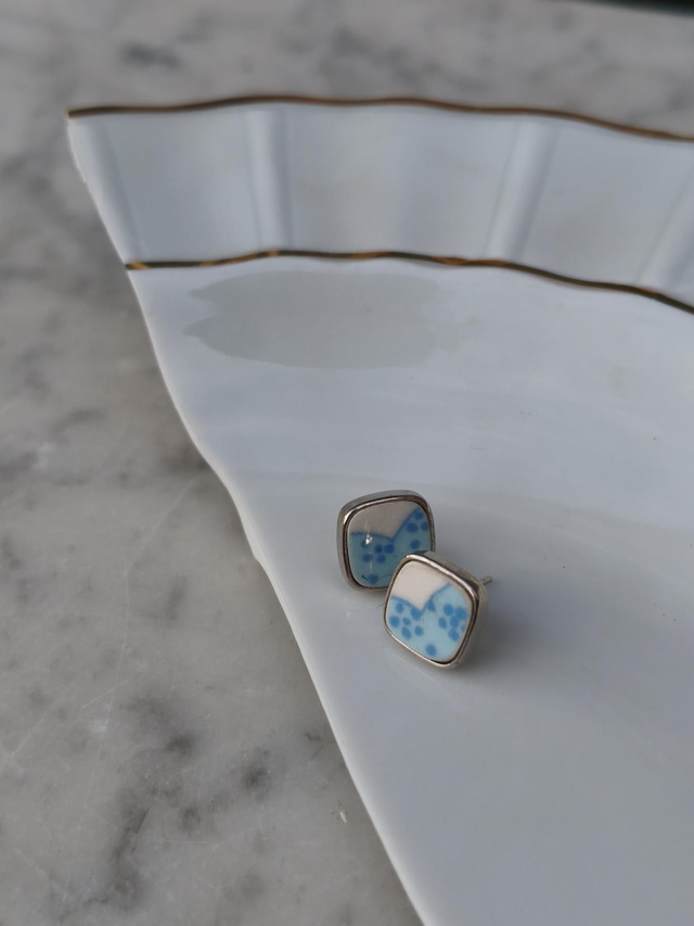 Boucles d'oreilles simples carrées - faïence italienne et laiton - no.4
