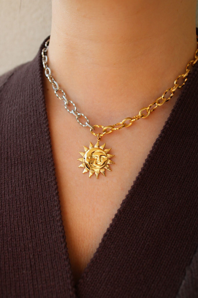 Collier Soleil / Lune bicolore