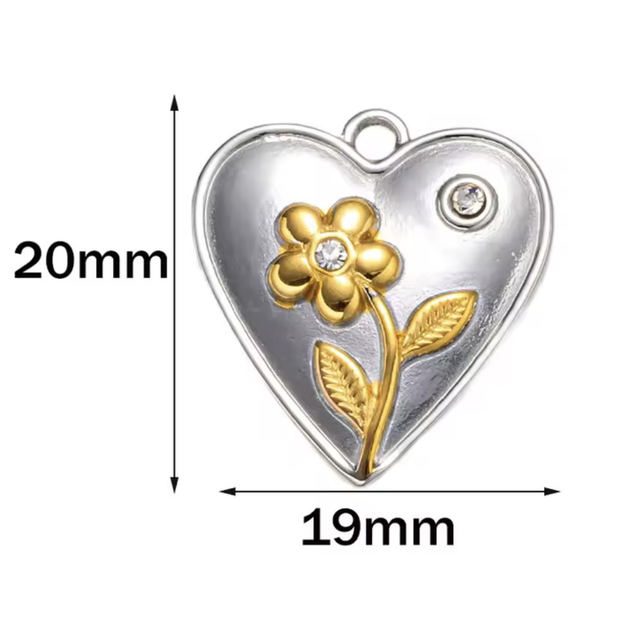 Charm cuore silver e fiore gold 