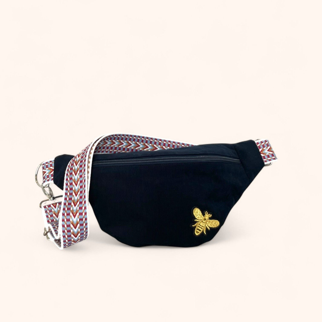 Sac Banane Velours Bleu Marine + Porte monnaie assorti