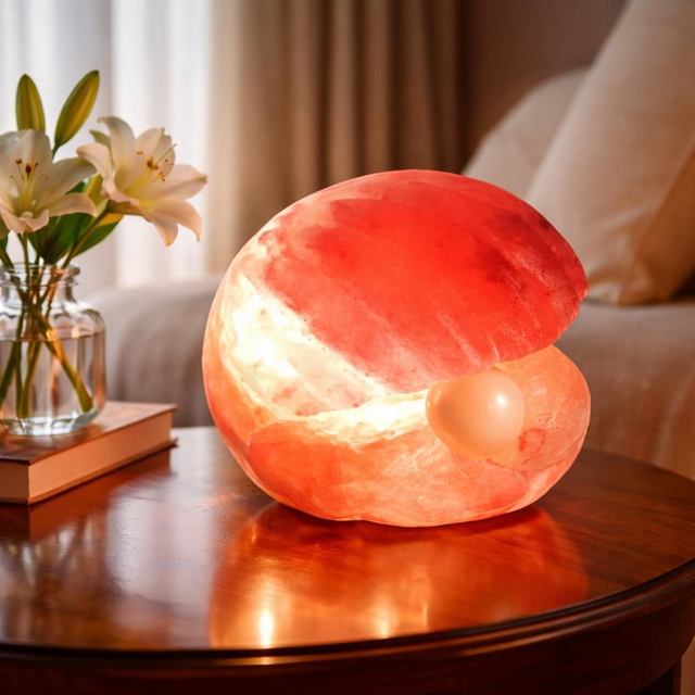 "Coquillage & perle" - Lampe de sel d'Himalaya