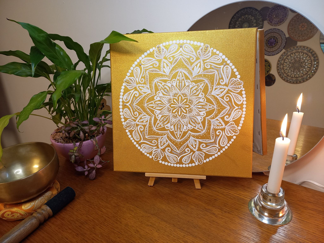 Mandala or et dentelle Toile 30×30cm