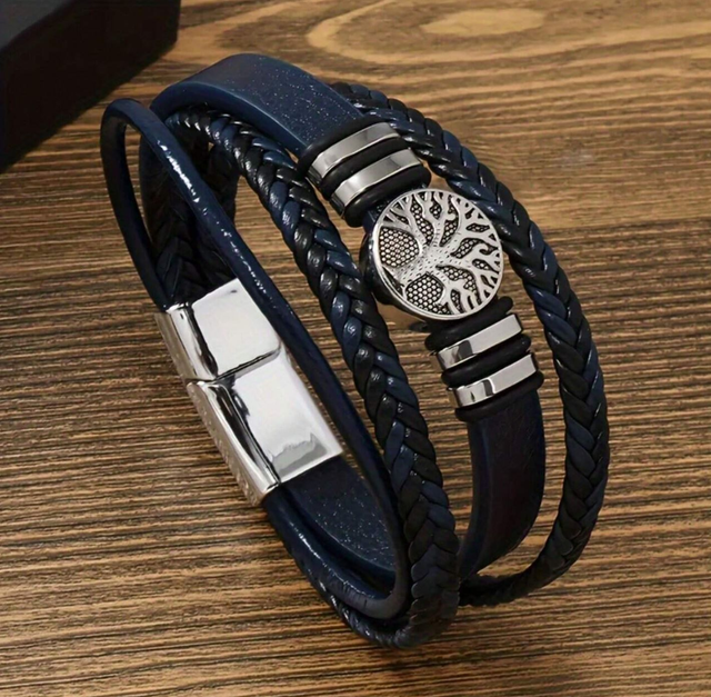 Bracelet homme cuir " Arbre de Vie " Indigo