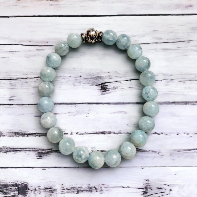 Communication/Chakra de la Gorge/ Bracelet en aigue marine - 8mm
