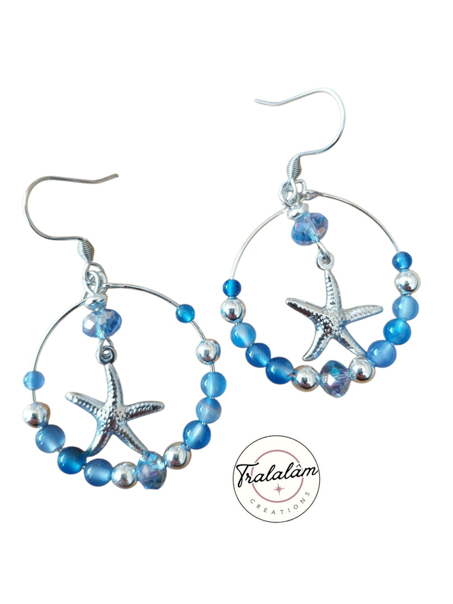 ✨Boucles d'oreilles créoles étoiles de mer bleu lavande✨EVASION (177BO)